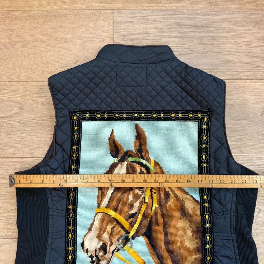 Lesal Upcycled Quilted Vest Horse Tapestry Equestrian Black XXL‎
